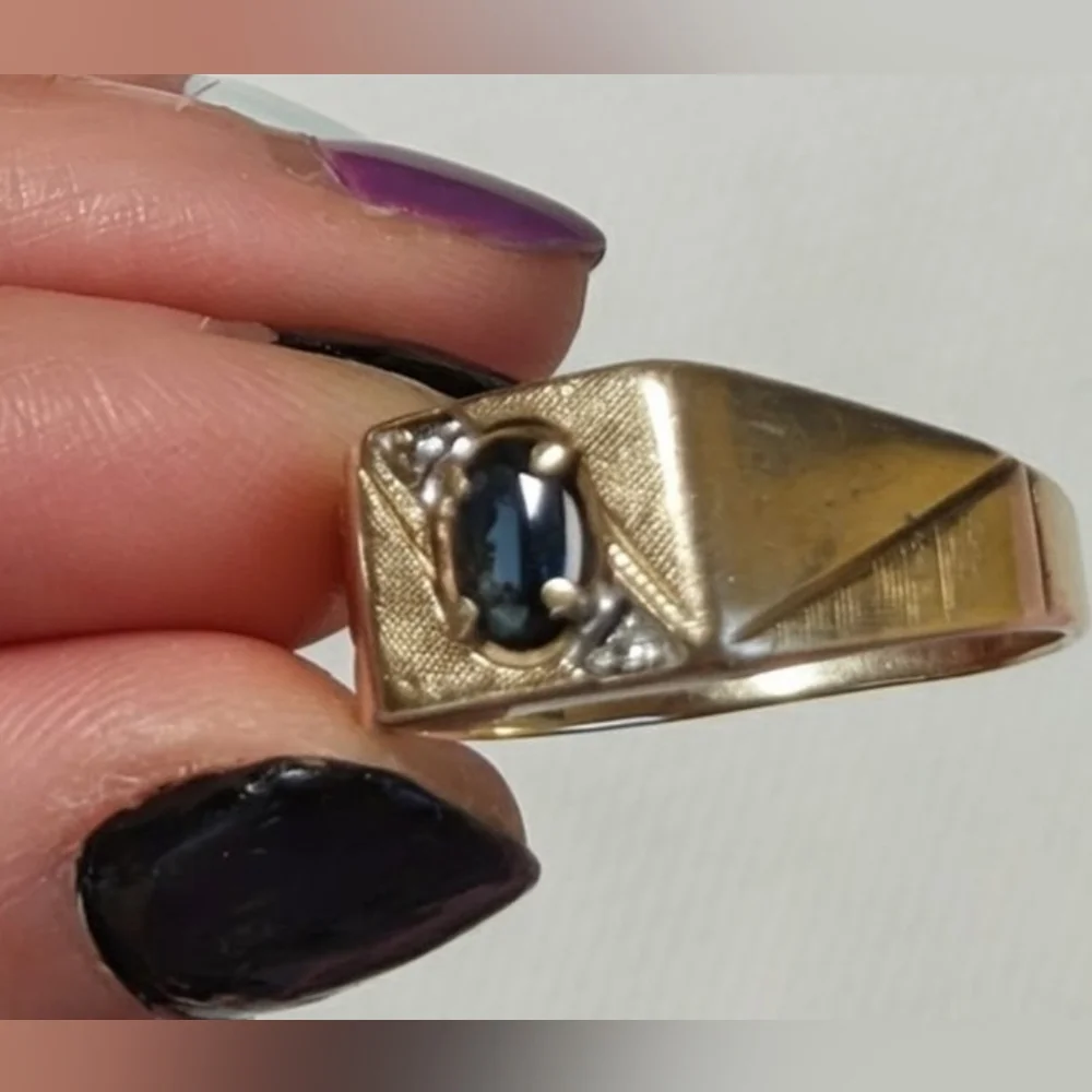 Vtg 1912 Weinmann Brothers 10k sapphire solid Gold ring diamond accents  3.7g